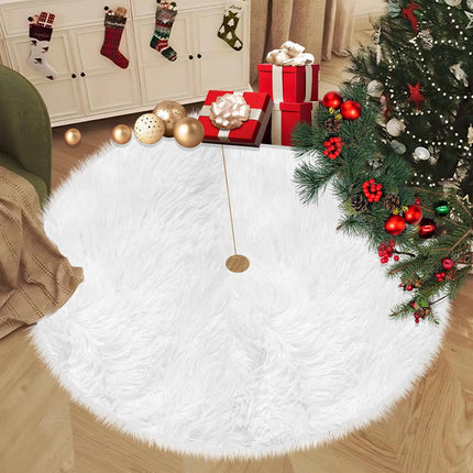 48" White Plush Faux Fur Christmas Tree Skirt – Fits 7.5-9 ft Trees, Snowy Decor