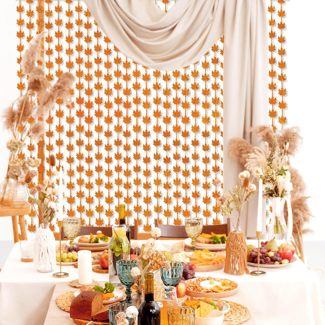 Orange Maple Leaves Foil Fringe Curtains 2 Pack Tinsel Backdrop for Fall and Birthday Parties
