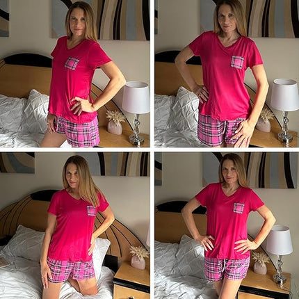Womens Pajama Set Short Sleeve V Neck Lounge Sleepwear XS-XXL