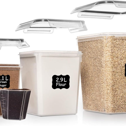 Flour & Sugar Storage Containers Set – 3-Piece, Airtight, BPA-Free for Kitchen