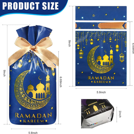40 Pcs Eid Mubarak Gift Bags – Ramadan Theme, Drawstring, 4 Designs