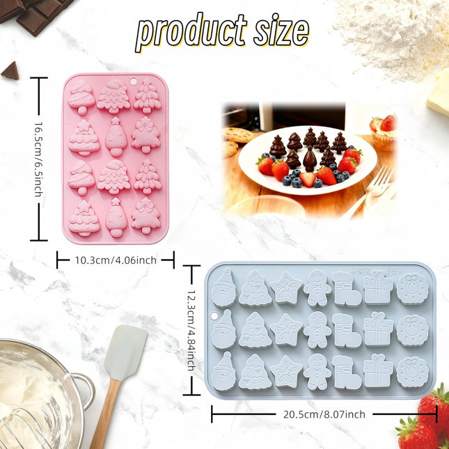2 Pack Christmas Silicone Candy Molds – Santa & Tree Chocolate Shapes