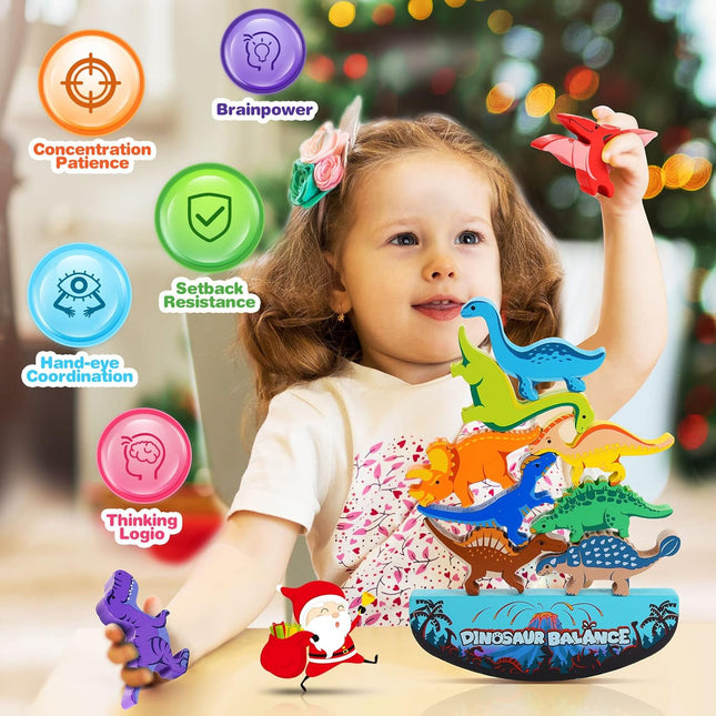 Dinosaur Wooden Stacking Toys for Kids 3–8, Montessori Balance Game