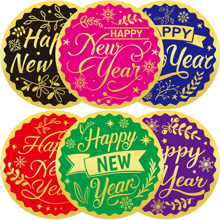 120-Piece New Year Sticker Labels – Gold Foil Round Seals for Invitations