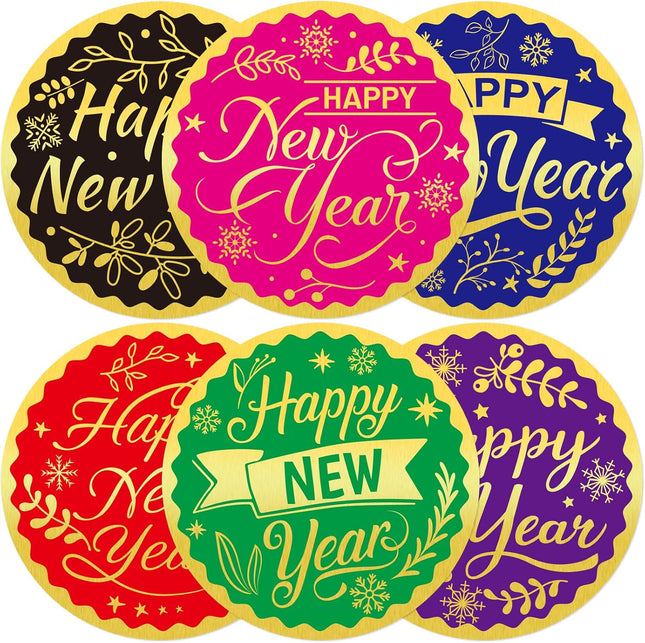 120-Piece New Year Sticker Labels – Gold Foil Round Seals for Invitations