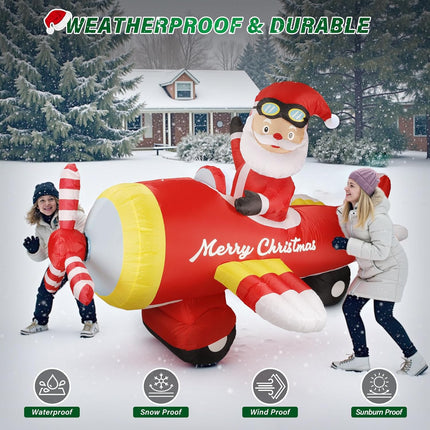 8FT Inflatable Santa on Airplane – LED Lights, Outdoor Xmas Decoration