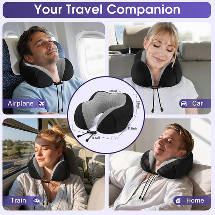 Travel Pillow for Airplane – Memory Foam Neck Support with Carry Bag & Accessories