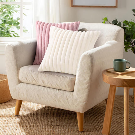 Faux Fur Throw Pillow Covers 18x18, Set of 2 – Soft Fluffy Striped Cream