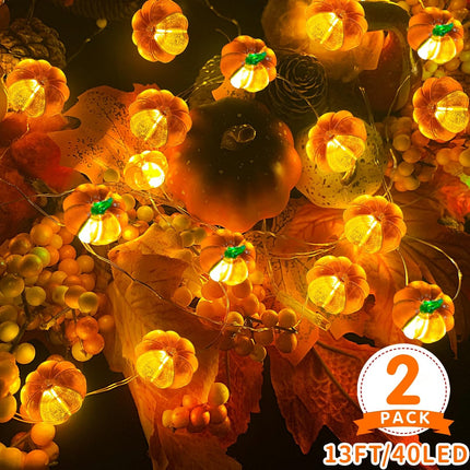 2-Pack 13FT 40LED 3D Pumpkin String Lights, Warm White Fall & Thanksgiving Decor