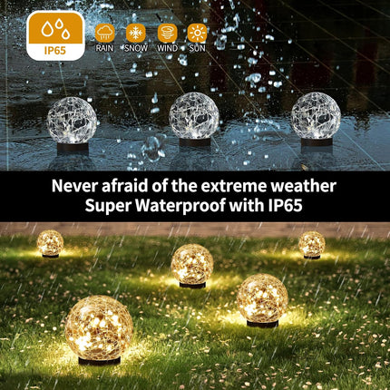 Solar Globe Lights Outdoor – Waterproof Cracked Glass Ball Lights for Garden