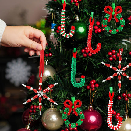 30PCS Christmas Beaded Ornament Kit – DIY Snowflake, Wreath & Candy Cane