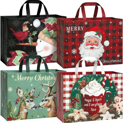 12-Pack XL Christmas Gift Bags – 17" Reusable Totes with Handles for Gifts