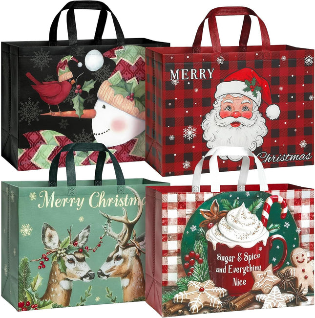 12-Pack XL Christmas Gift Bags – 17" Reusable Totes with Handles for Gifts
