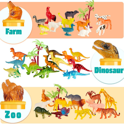 69 Pcs Mini Animal Figures Set with Sensory Bin – Jungle, Farm, Dino, Ocean Toys