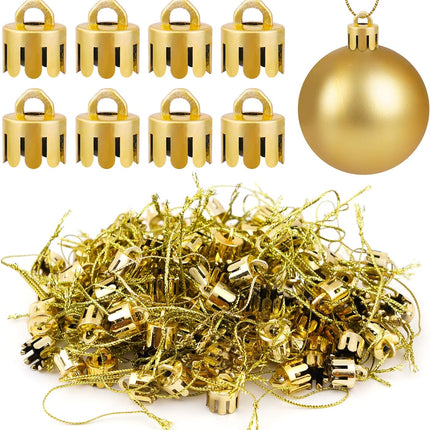 120 PCS Christmas Ornament Caps Plastic Hangers for DIY Tree Decorations Gold