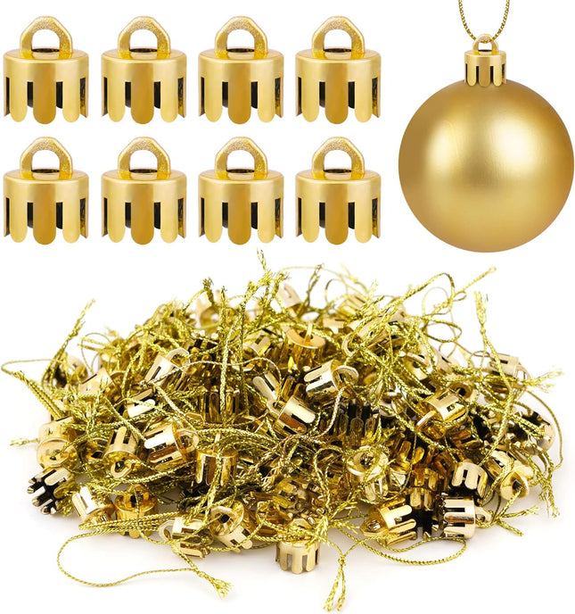 120 PCS Christmas Ornament Caps Plastic Hangers for DIY Tree Decorations Gold