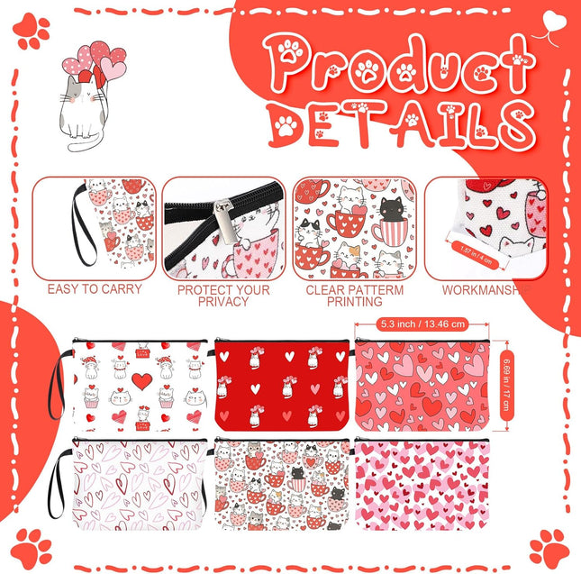 18 Pcs Valentine’s Day Coffee Cat Gifts Set: Makeup Bags, Pens & Keychains for Women