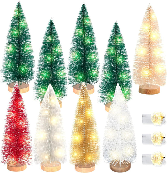 9PCS Mini Christmas Trees with Lights 8 Inch Tabletop Bottle Brush Decor