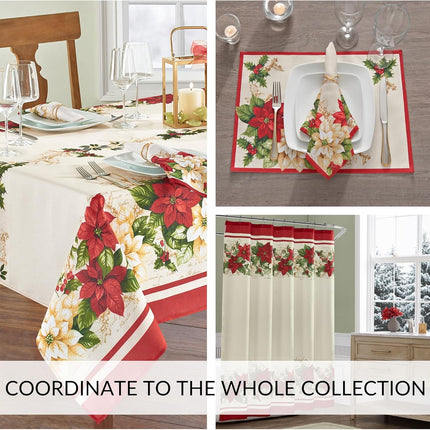 3-Piece Red & White Poinsettia Christmas Kitchen and Bath Tiers with Valance