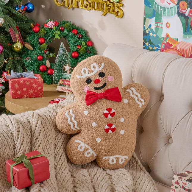 Christmas Gingerbread Boy Pillow Soft Fleece Winter Throw Cushion