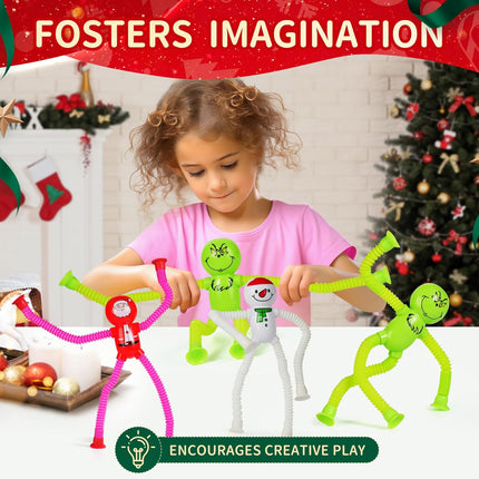 4PCS Christmas Pop Tubes – Sensory Fidget Toys for Kids with Suction Cup Shapes