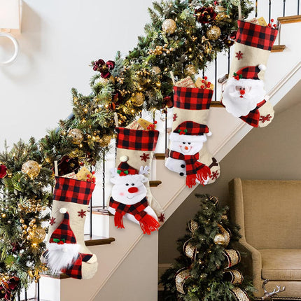Christmas Stockings – 18.5" Burlap Plaid Design for Holiday Hanging Décor