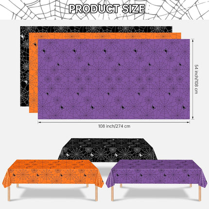 3-Pack Halloween Spider Web Tablecloths, Multicolor Disposable Plastic 108x54in