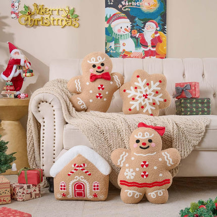 Christmas Gingerbread Boy Pillow Soft Fleece Winter Throw Cushion