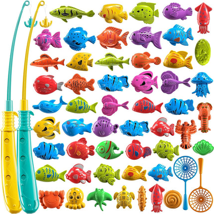51PCS Magnetic Fishing Game Toy with Rod Net Bath Water Play Set for Kids