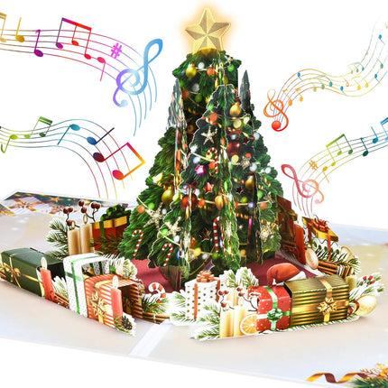 3D Pop-Up Christmas Cards with Music & Lights, Handmade Christmas Tree Greeting Card