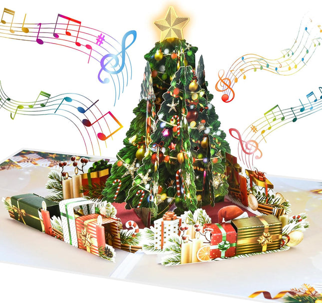 3D Pop-Up Christmas Cards with Music & Lights, Handmade Christmas Tree Greeting Card