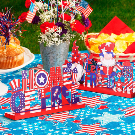 4 Pcs Patriotic Gnome Wooden Table Centerpieces 4th of July Home Decor