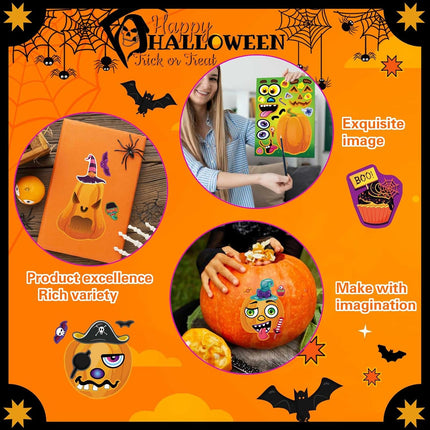24-Sheet Pumpkin Face Stickers for Kids, Halloween Fall Party Crafts & Goodie Bags