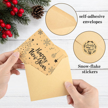 36 PCS Happy New Year Greeting Cards Kraft Note Cards with Envelopes & Stickers