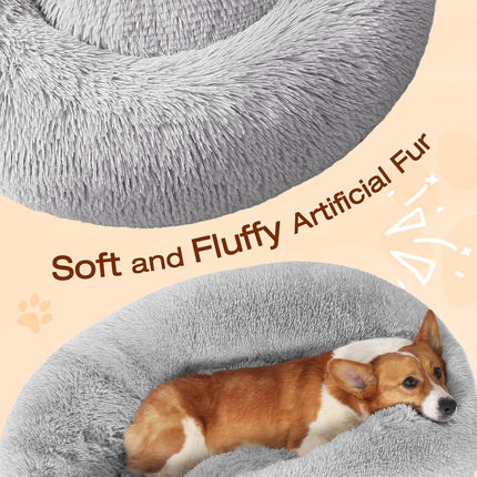 Small Dog & Cat Bed – Calming Donut, Soft Fluffy Cushion, 20" Washable