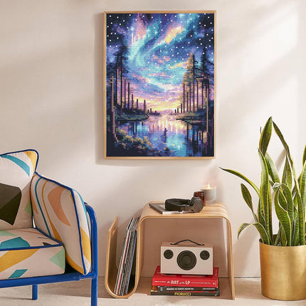 Diamond Art Kit for Adults, 12x16in Starry Sky 5D Aurora Landscape Diamond Painting