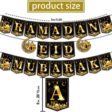 Ramadan & Eid Mubarak 2-in-1 Decoration Set – Banners & Hanging Swirls