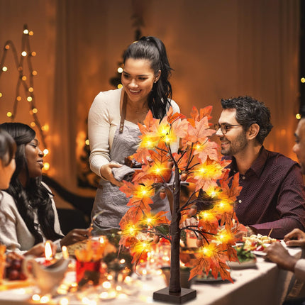 Maple Leaf LED Table Tree Fall Decor 24 Lights Battery Autumn Thanksgiving Décor