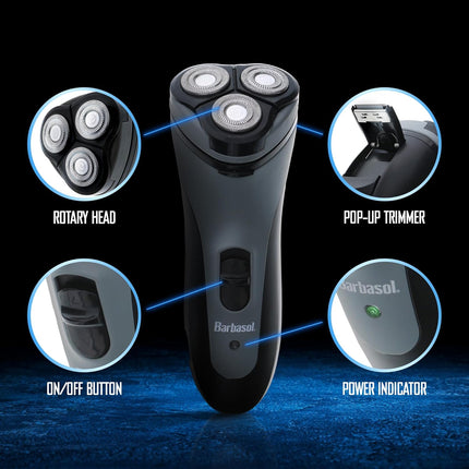 Barbasol Rotary Shaver Rechargeable Electric Razor Stainless Steel Blades Cordless