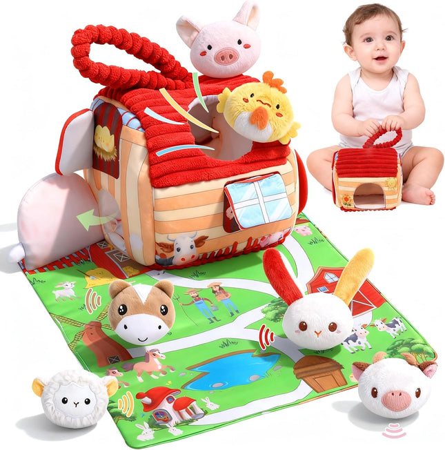 Baby Barn Animal Toys – Plush Farm Animals with Sounds & Mirror, 6–12 Months