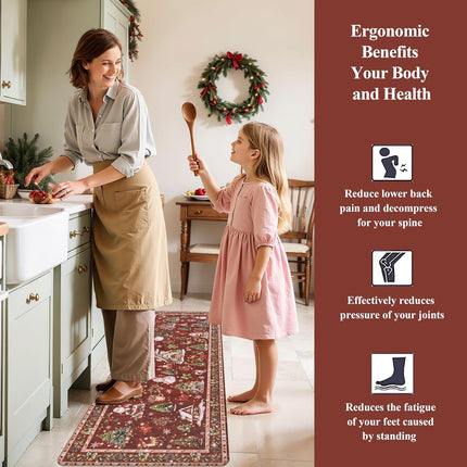 2-Piece Non-Slip Christmas Rug Set, Red Vintage Runners for Kitchen or Office