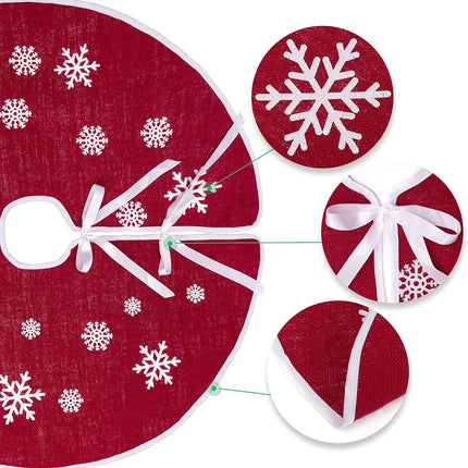 30" Red Burlap Christmas Tree Skirt – Rustic Snowflake Print Holiday Decor