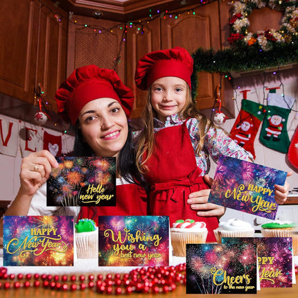 12-Pc 2026 New Year Cards for Family & Office – Firework Design with Envelopes