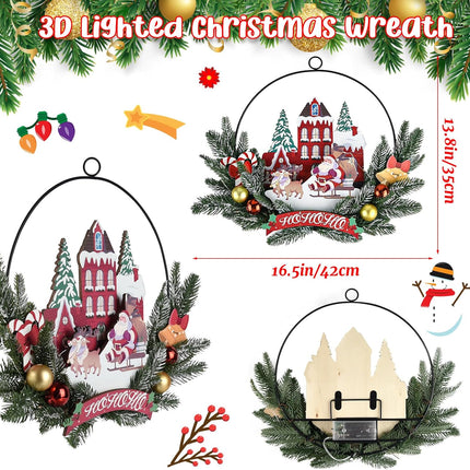 Christmas Front Door Wreath with Lights – Santa Welcome Sign, 30 LEDs