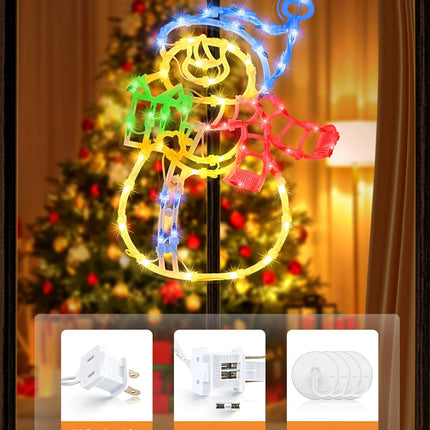 4 Pack Christmas Window Silhouette Lights Wreath, Candy Cane, Snowflakes, Snowman