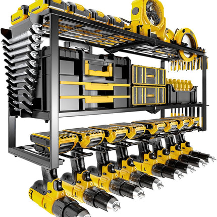Metal Wall Mount Tool Holder, Heavy Duty 8 Drill Organizer Rack for Garage