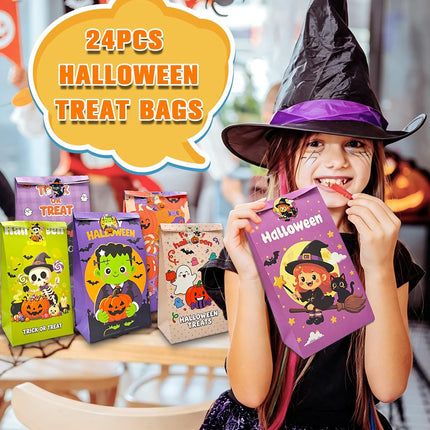 24PCS Halloween Treat Bags with 24 Stickers, Trick-or-Treat Candy Goodie Bags