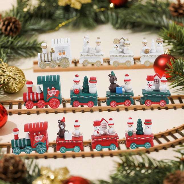3 PCS Wooden Christmas Train Set – Mini Train with Snowman Decor for Holiday Party Decorations