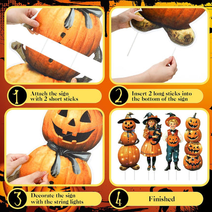 4-Pack Fall Halloween Pumpkin Yard Signs with Stakes, Waterproof Lawn Garden Decor