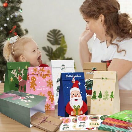 24PCS Christmas Treat Bags – Gift Bags with Stickers for Kids & Party